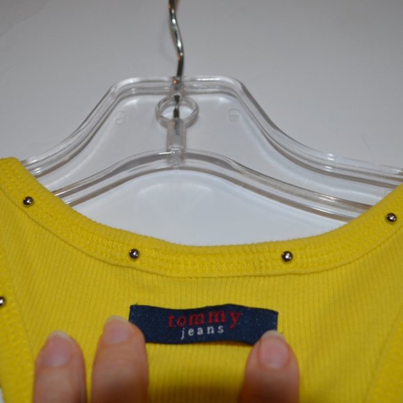 Tommy Jeans Yellow Micro-Corduroy Tank Open Shoulders Strases Neck Sleeveless M - Picture 3 of 8
